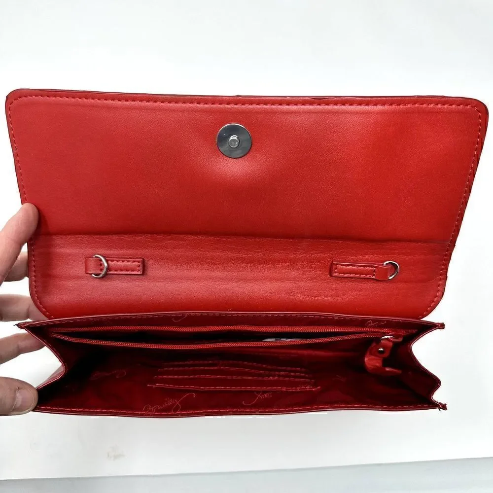 Vera Bradley‎ Red Laser Cut Faux Leather Clutch Snap 4 Card Slot
